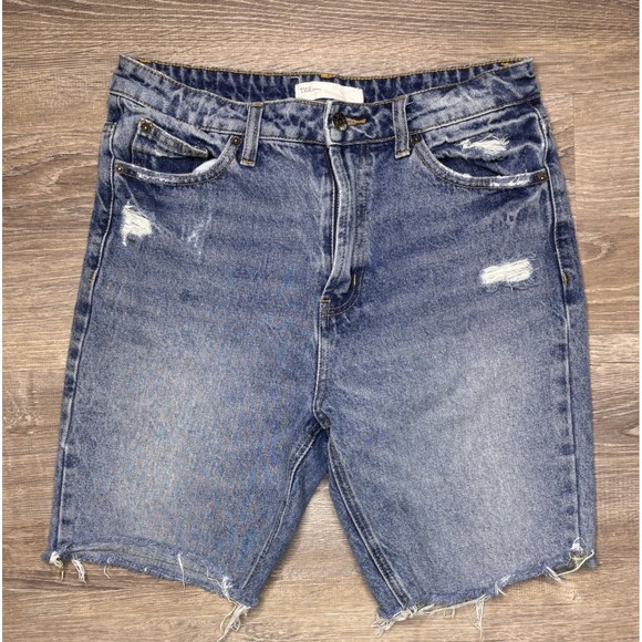 TMR Jeans Pants - TNR Jeans Women's Distressed Denim Bermuda Shorts Blue‎ Medium Wash Size 27"